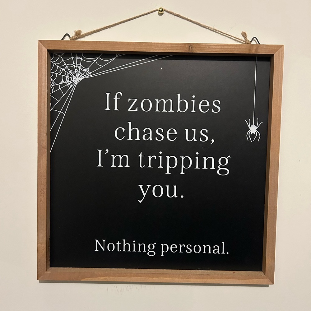 Black and White tan frame 15.5" square zombies Humorous Halloween Wall Sign